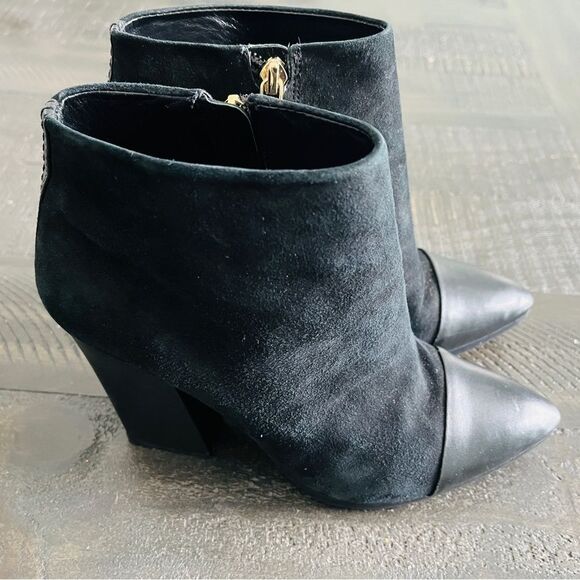 Tory Burch Black Suede Leather Cap Toe Ankle Boots Women’s 8M Block Heel Booties - Picture 10 of 11